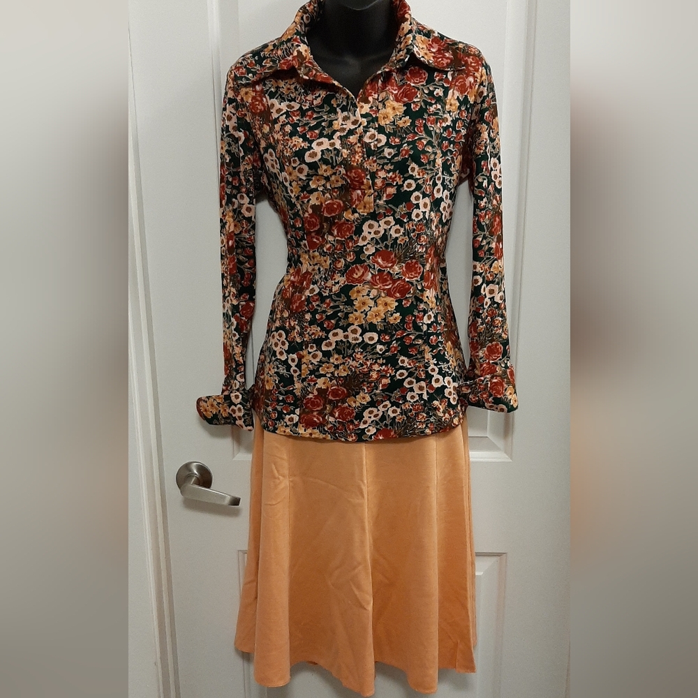 Vintage Elan 2 Piece Outfit Skirt & Blouse Fall Colors See Measurements